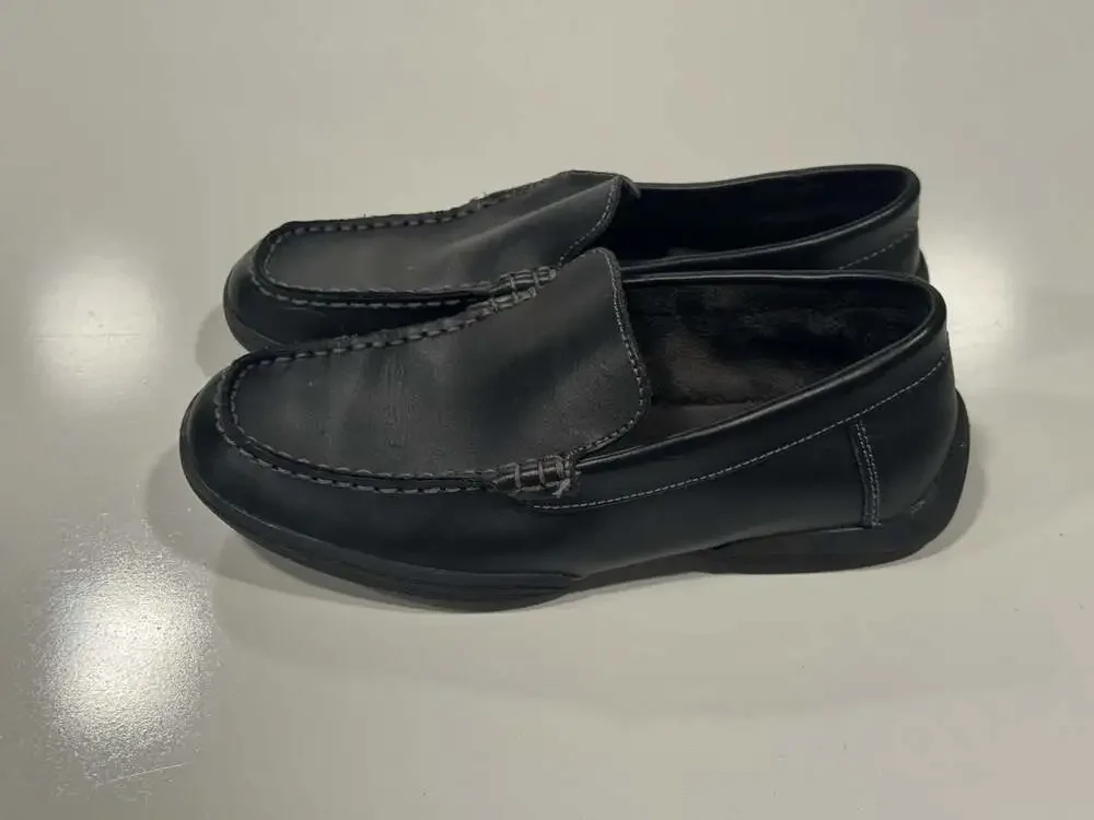 Kenneth Cole Reaction Driving Dime Black Faux Leather Moccasin Shoes 4.5Y